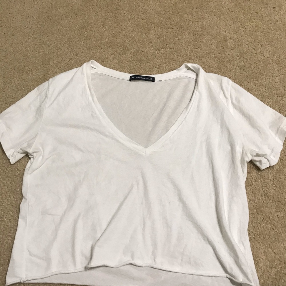 Brandy Melville white vneck t-shirt cropped